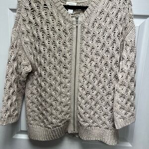 CHICOs Tan Beige Honeycomb Open chunky Knit Zip Up Cardigan  Size 2(12-14).